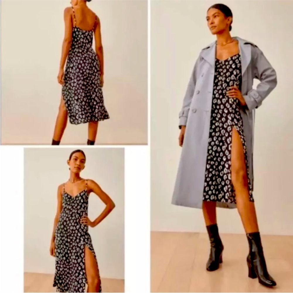 Reformation Crimini Midi Black White Dress Backless Tank Leopard Print Size 8